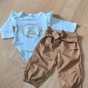 Baby Blue Bodysuit and Brown Polka Dot Pants Set